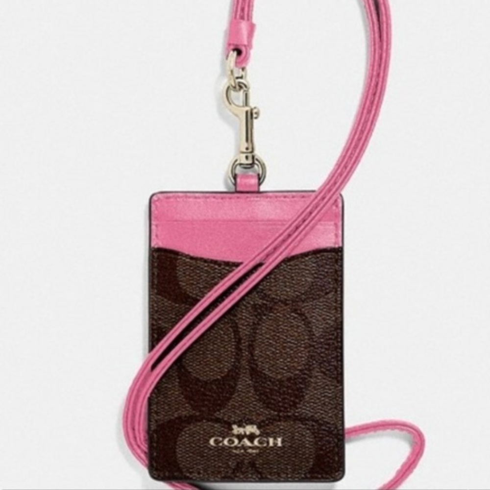NWT COACH ID Lanyard Badge Holder Pink Brown - Picture 1 of 2